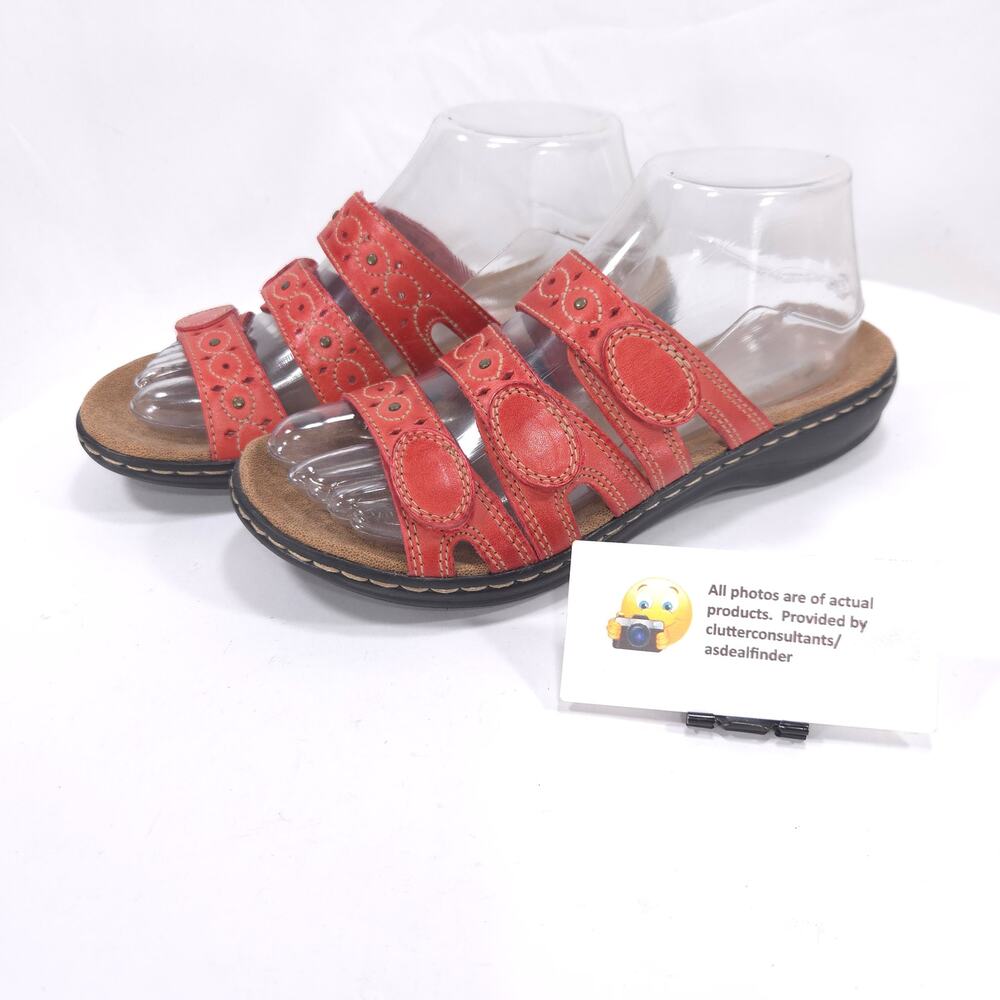 Clarks Collection 3 Strap Casual Sandal Womens Size 6.5 15260 Orange Black